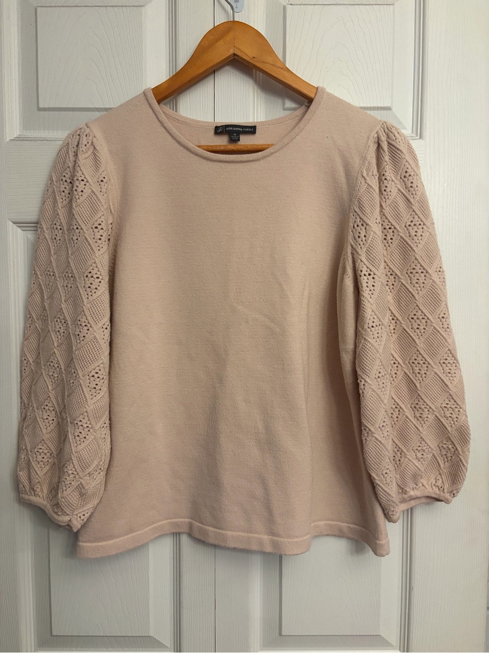 Adrianna Papell Blush Knit Puff-Sleeve Sweater